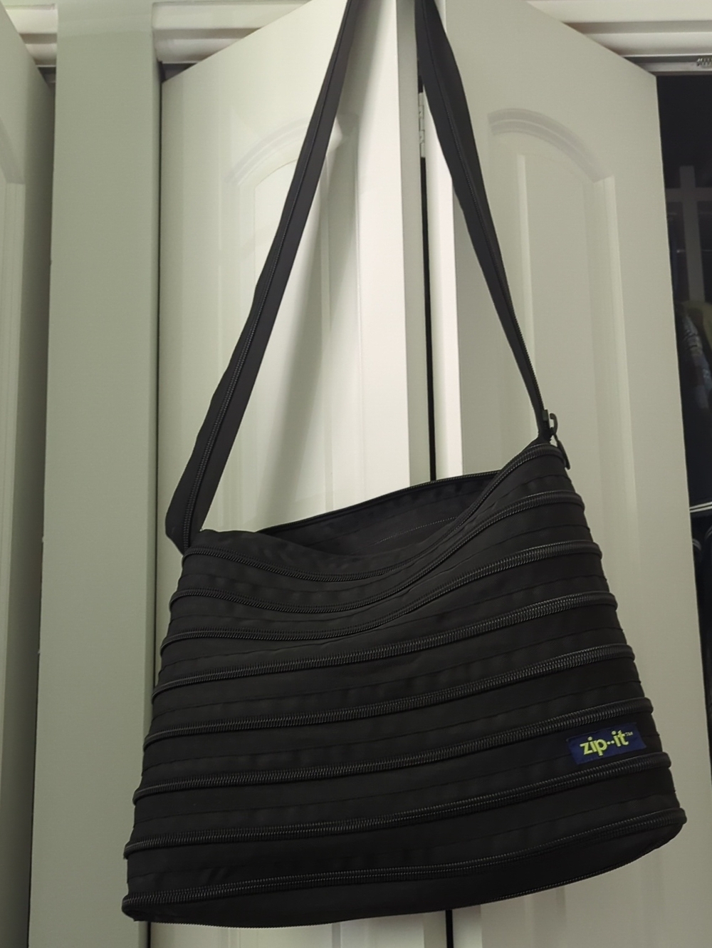 Zip-It Black Quilted Zip-Panel Shoulder Bag